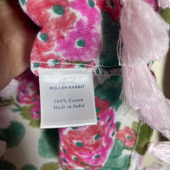 Roberta Roller Rabbit Women's LS White Pink Floral Tunic Sheer Top XS Tassels! - Picture 4 of 6